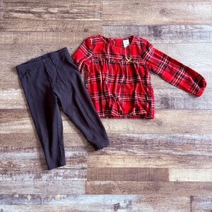 Carter’s Red Plaid Long Sleeve Top with Black Leggings
